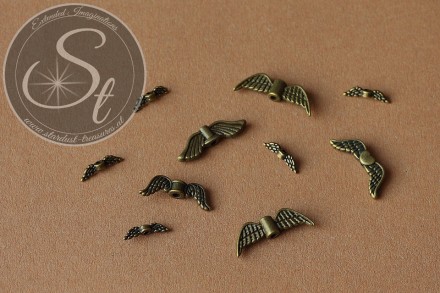 10 Stk. bronzefarbene Flügel-Perlen aus Metall ~ 12-21mm-31