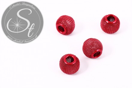 4 Stk. rote Metallgitter Perlen ca. 13mm-31
