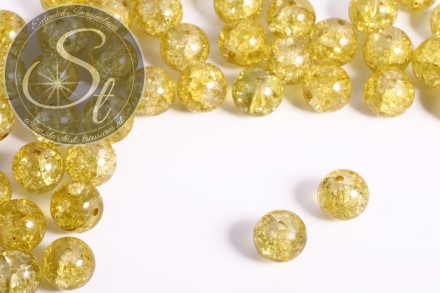 10 Stk. gelbe Crackle Glas Perlen 12mm-31