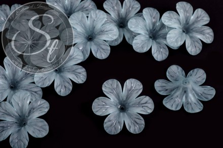 5 Stk. grau-blaue Acryl-Blüten frosted 30mm-31