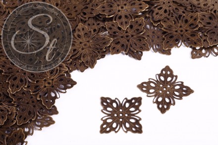 10 Stk. antik-bronzefarbene filigrane Blumen Metallelemente 35mm-31