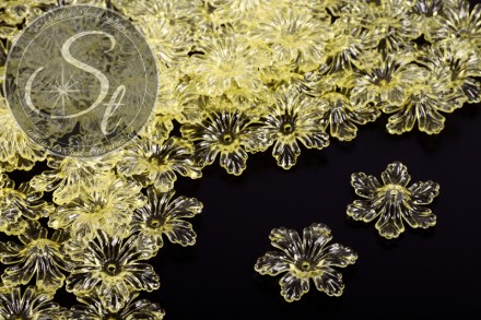 10 Stk. gelbe Acryl-Blüten transparent 27,5mm-31