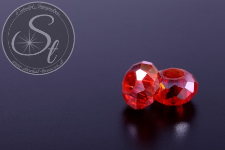 2 Stk. rote facettierte European Glas Perlen ~14-15mm-31