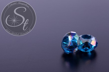 2 Stk. blaugrüne facettierte European Glas Perlen ~14-15mm-31