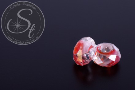 2 Stk. rote facettierte European Glas Perlen ~14mm-31
