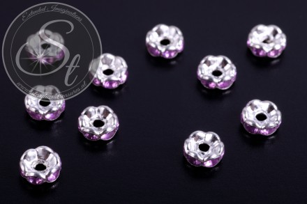 10 Stk. silberfarbene Spacer Perlen mit lila Strasssteinen 6mm-31