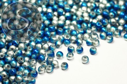 20 Stk. silber/blaue Spray-Painted Drawbench Glas Perlen 4mm-31