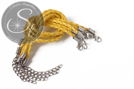1 Stk. gelbes geflochtenes Lederimitat-Armband ~20cm-31