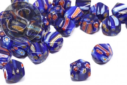 4 Stk. dunkelblau/multicolor Millefiori Glas Perlen ~16mm-31