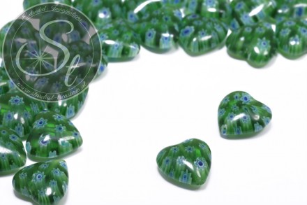 4 Stk. herzförmige grüne Millefiori Glas Perlen ~15mm-31