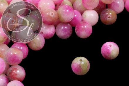 5 Stk. pink/rosa/grüne Weiß-Jade Perlen 12mm-31