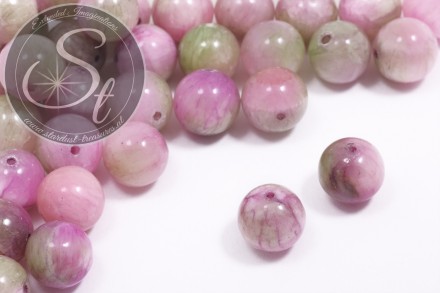 5 Stk. rosa/grüne Weiß-Jade Perlen 12mm-31