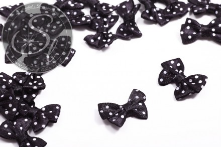 4 Stk. handgemachte schwarze Satinschleifen mit weißen Punkten ~24mm-31