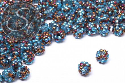 5 Stk. verschiedenfarbige mit Strasssteinen beklebte Perlen 12mm-31