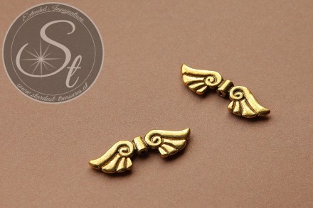 2 Stk. antik-goldfarbene Flügel-Perlen aus Metall 44mm-31
