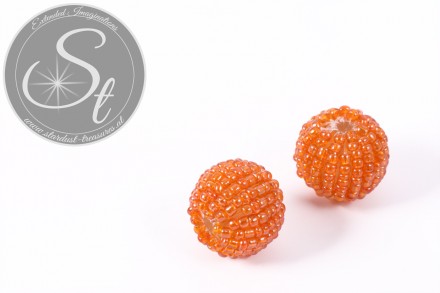 2 Stk. mit orangen Glas Seed Beads handumwobene Perlen 18mm-31