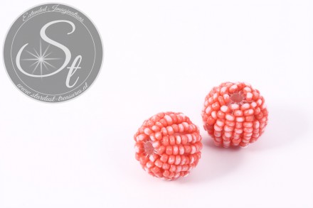 2 Stk. mit weiß/lachsfarbenen Glas Seed Beads handumwobene Perlen 18mm-31