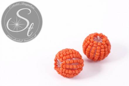 2 Stk. mit orangen Glas Seed Beads handumwobene Perlen 18mm-31