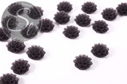 4 Stk. schwarze Blumen Cabochons frosted 15mm-31