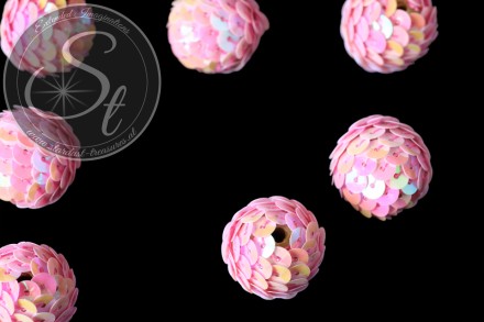 2 Stk. mit rosafarbenen irisierenden Pailletten handumwobene Perlen ~22mm-31