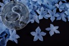 10 Stk. blaue Acryl-Blüten frosted 27mm-20