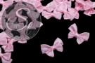 4 Stk. handgemachte rosa Satinschleifen mit weißen Punkten ~24mm-20