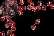 10 Stk. transparente quadratische facettierte Glasperlen mit roten Einschlüssen 8mm-20