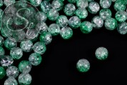 10 Stk. transparent/grüne Crackle Glas Perlen 12mm-20